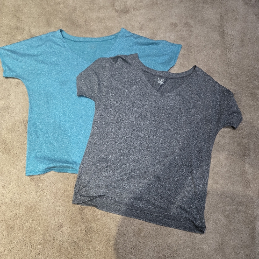 Tek Gear V-Neck T-Shirts - Blue and Gray